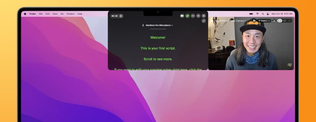 Prompt My Notch teleprompter at the MacBook notch with camera mirror